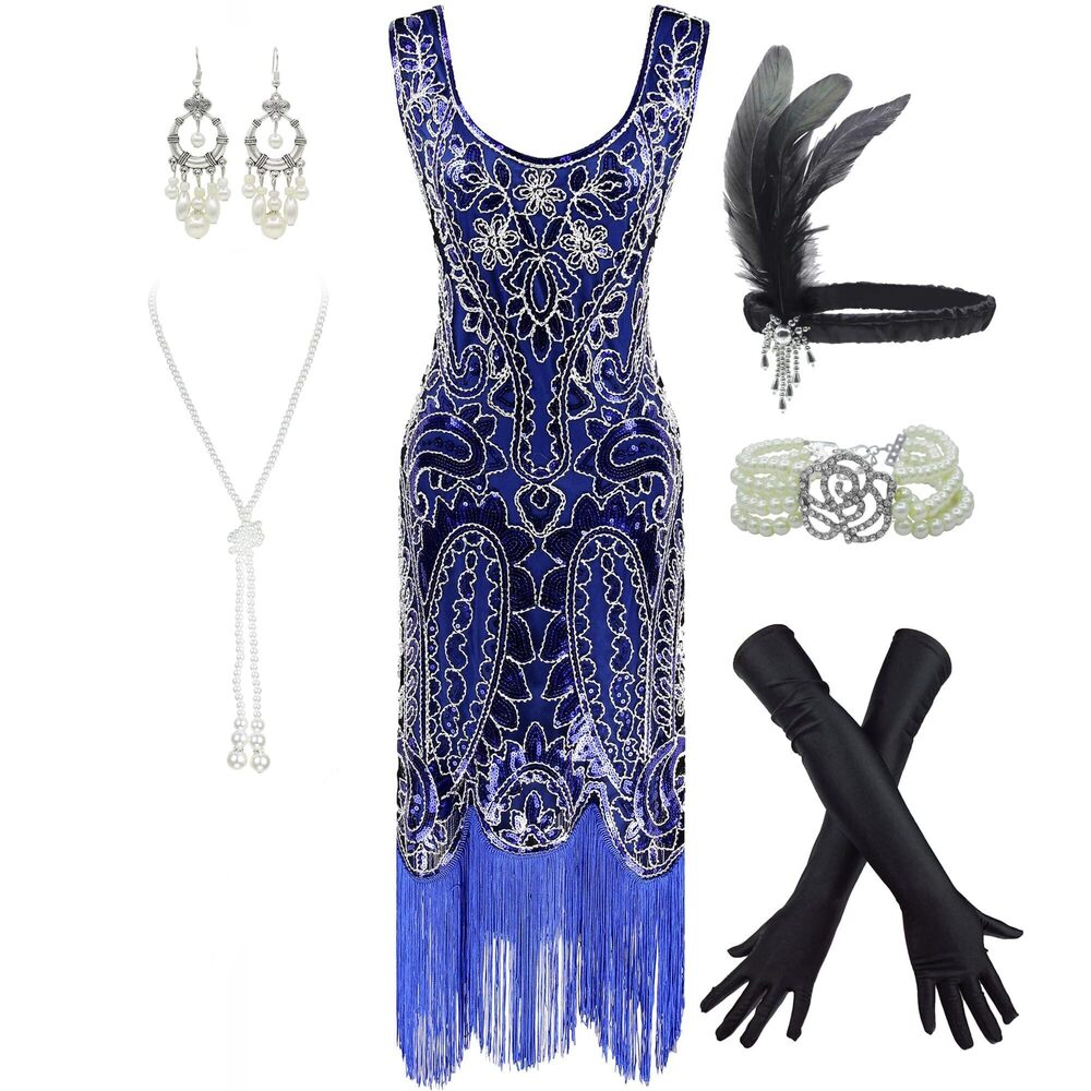 4448 Women's 1920s Flapper Fringe Beaded Great Gatsby Party